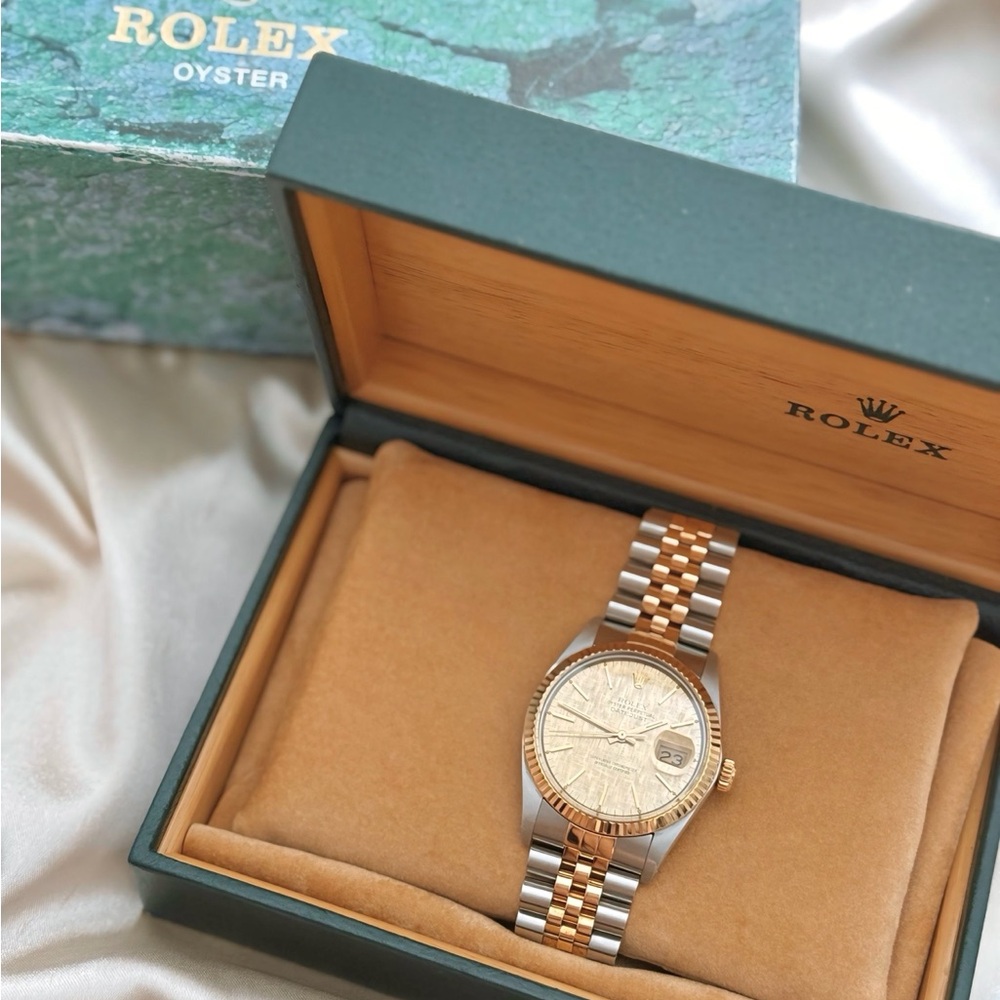 Authentic Rolex Datejust 36mm Champagne Linen Dial Unisex Watch 16013 - W/ Box